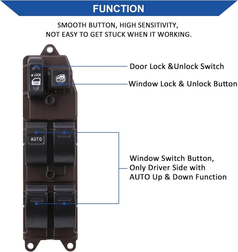 Obaee Master Door Lock Window Switch Control Button Compatible with Toyota Camry 2002-2006, Corolla/Matrix 03-08, Sienna 04-09, Tacoma 05-07, Scion xA/xB 04-06, Replace 84820AA070 901-705, 14 Pins - Image 5